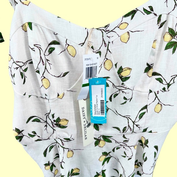 Daisy & Delilah NWT Amani Tie Strap Peplum Top Large Lemon Print Bustier Linen - Picture 13 of 16